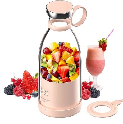 यात्रा के लिए पोर्टेबल रिचार्जेबल यूएसबी ब्लेंडर ज्यूसर 350ml 4 ब्लेड गुलाबी मिनी इलेक्ट्रिक