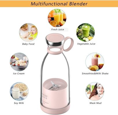 यात्रा के लिए पोर्टेबल रिचार्जेबल यूएसबी ब्लेंडर ज्यूसर 350ml 4 ब्लेड गुलाबी मिनी इलेक्ट्रिक