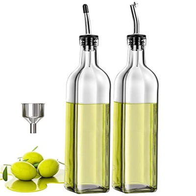 ग्लास गहरे हरे रंग की रसोई तेल की बोतल स्टेनलेस स्टील स्पॉट फनल वर्ग 500ml 2pcs के साथ