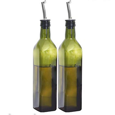 ग्लास गहरे हरे रंग की रसोई तेल की बोतल स्टेनलेस स्टील स्पॉट फनल वर्ग 500ml 2pcs के साथ