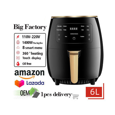 भोजन फ्राइंग बनाने के लिए अनुकूलित 1400W 6L क्षमता बहु-कार्यात्मक एयर फ्रायर पॉट