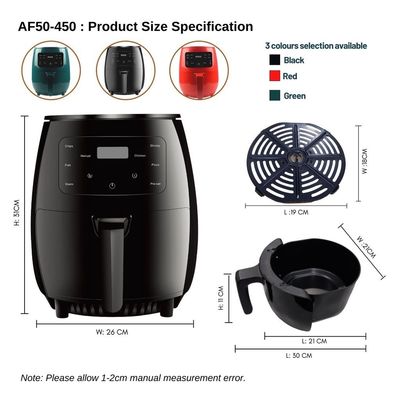 भोजन फ्राइंग बनाने के लिए अनुकूलित 1400W 6L क्षमता बहु-कार्यात्मक एयर फ्रायर पॉट