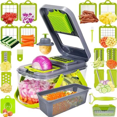 22pcs सब्जी काटना कटर ड्रेन बास्केट हैंडल और टिकाऊ मंडोलिन कटर के साथ Dicer